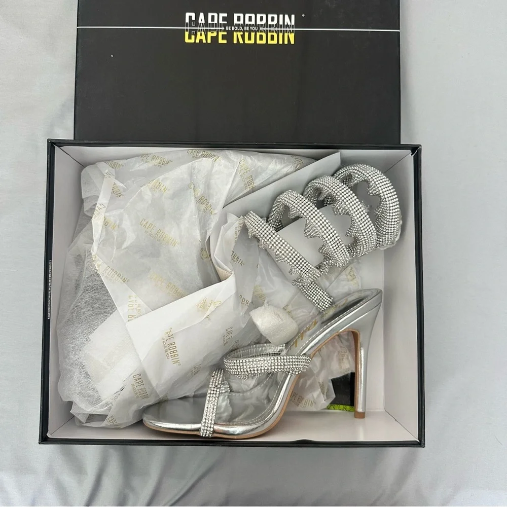 Cape Robbin Silver Rhinestone Wrap Gladiator High Heel Sandals